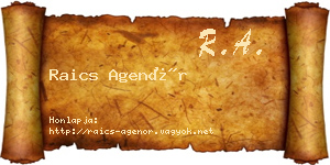 Raics Agenór névjegykártya